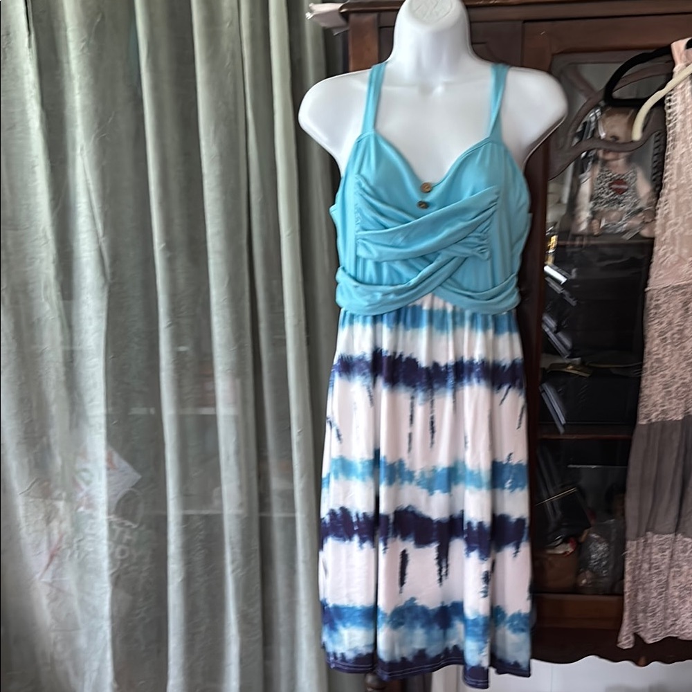 Elegant Turquoise and Navy Midi Dress